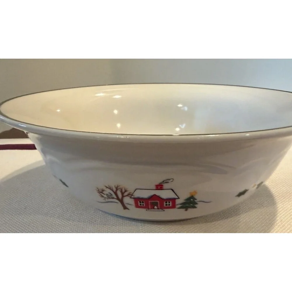 Pfaltzgraff Perennial Snow Village Bowl NEW Never Used Made In USA Holiday
